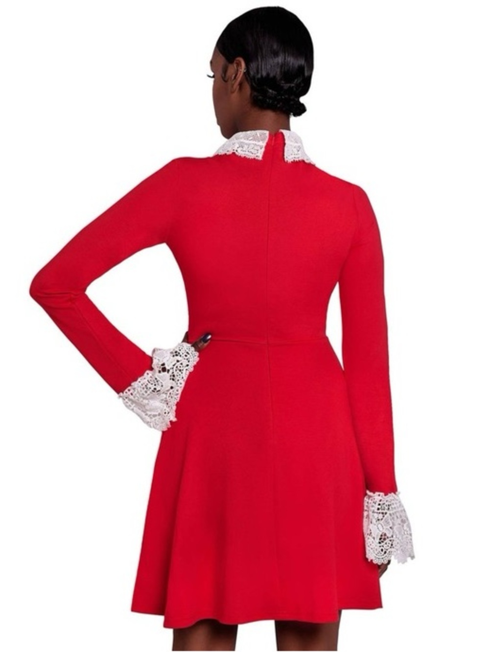 Killstar Blessed Be Blood Red Sabrina Dress with Lace Like Collar & Cuffs Large - Picture 3 of 6